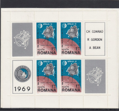 1969 LP 715 a COSMOS IV APOLLO 12 BLOC DE 4 MARCI + 4 VINIETE DIFERITE MNH foto