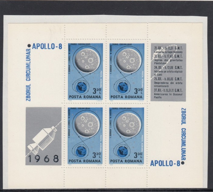 1969 LP 692 a COSMOS I APOLLO 8 BLOC DE 4 MARCI CU 4 VINIETE DIFERITE MNH 1969 LP 692 a COSMOS I APOLLO 8 BLOC DE 4 MARCI CU 4 VINIETE DIFERITE MNH