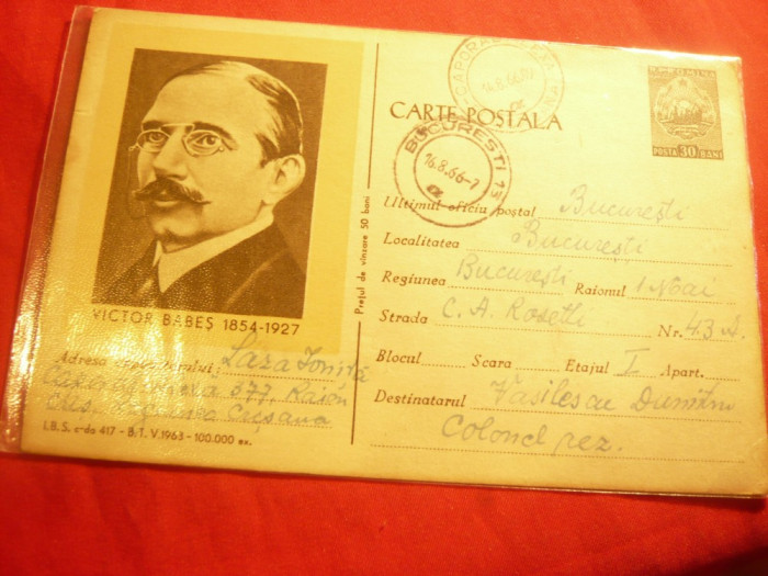 Carte Postala ilustrata- Personalitati - Victor Babes cod 417/1963