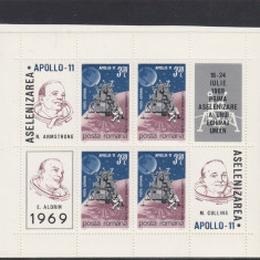 ROMANIA 1969 LP 704 a COSMOS IV APOLLO 11 BLOC DE 4 MARCI+4 VINIETE DIFERITE MNH