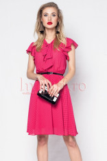 Rochie eleganta fuchsia cu buline negre foto