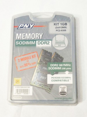 Kit 1 Gb memorie laptop SODIMM DDR 2 PC2 5300 2x512 Mb DDR 2 667 MHz PNY sigilat foto