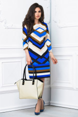 Rochie midi office colorata in zig zag foto