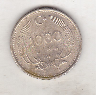 bnk mnd Turcia 1000 lire 1991 foto