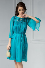 Rochie Leonard Collection Loren verde, midi din matase naturala. foto