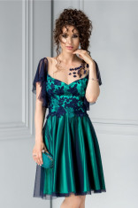 Rochie Leonard Collection bleumarin cu verde cu broderie de seara foto