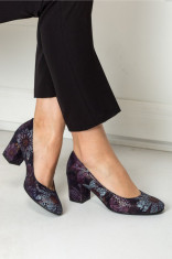 Pantofi Delicia bleumarin cu imprimeu baroc lila foto