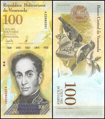 !!! VENEZUELA - 100.000 BOLIVARES 13 XII 2017 - P 100 b - UNC foto