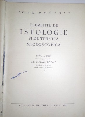 CARTE VECHE -ELEMENTE DE ISTOLOGIE -1946 foto