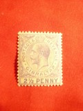 Timbru 2 1/2 penny ultramarin George V 1912 Gibraltar Colonie Britanica , sarnie, Nestampilat