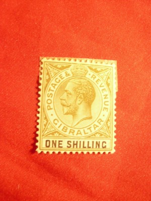 Timbru 1 Shilling George V 1919 Gibraltar Colonie Britanica , sarniera foto