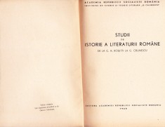 STUDII DE ISTORIE A LITERATURII ROMANE -DE LA C. A. ROSETTI LA G. CALINESCU
