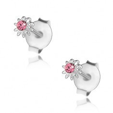 Cercei din argint 925, floare mica cu cristale Swarovski roz foto