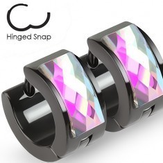 Cercei cu pivot, din oțel 316L, culoare neagră, zirconiu fluorescent încorporat Cercei cu pivot, din oțel 316L, culoare neagră, zirconiu fluorescent încorporat