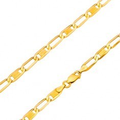 Brățară din aur de 14K - zale lucioase ovale cu grid și zale goale pe interior, 180 mm Brățară din aur de 14K - zale lucioase ovale cu grid și zale goale pe interior, 180 mm