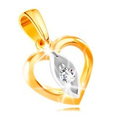 Pandantiv din aur 14K - contur inima, forma de bob cu zirconiu transparent in mijloc foto