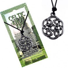 Colier din șnur negru, pandantiv din metal, floare din nod celtic Colier din șnur negru, pandantiv din metal, floare din nod celtic