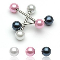 Piercing pentru limba cu bile din perle colorate foto