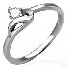 Inel de logodnă de culoare argintie,oţel de 316L,zirconiu rotund,transparent şi braţe ondulate Inel de logodnă de culoare argintie,oţel de 316L,zirconiu rotund,transparent şi braţe ondulate