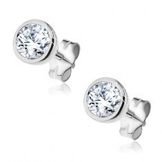 Cercei argint - zircon strălucitor în montură rotundă, 5 mm Cercei argint - zircon strălucitor în montură rotundă, 5 mm