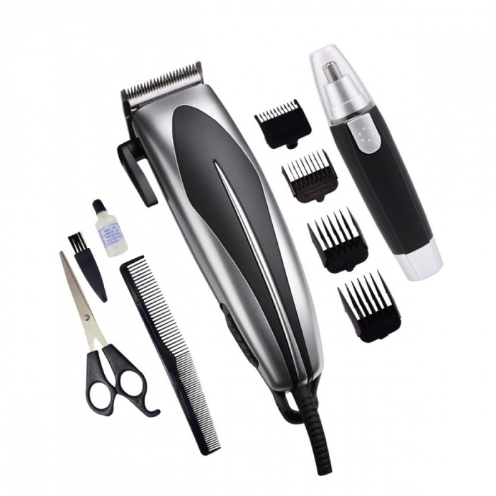 Aparat de tuns cu trimmer si accesorii SAPIR SP 1810 BN, 9W Accesorii, Argintiu/Negru Aparat de tuns cu trimmer si accesorii SAPIR SP 1810 BN, 9W Accesorii, Argintiu/Negru
