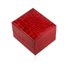 Cutiuta de cadou pentru inel, rosie, lucioasa, model piele de crocodil foto