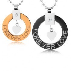 Coliere pentru cupluri realizate din oțel chirurgical, contur cerc, inimă, FOREVER LOVE (DRAGOSTE ETERNĂ) Coliere pentru cupluri realizate din oțel chirurgical, contur cerc, inimă, FOREVER LOVE (DRAGOSTE ETERNĂ)