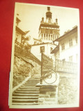 Ilustrata Sighisoara - Turnul Portii circulat 1958, Circulata, Printata