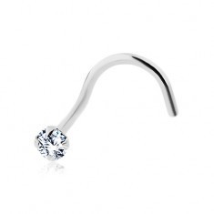 Piercing curbat pentru nas realizat din aur alb de 14K - zirconiu rotund transparent, 2 mm Piercing curbat pentru nas realizat din aur alb de 14K - zirconiu rotund transparent, 2 mm