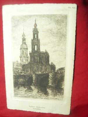 Ilustrata- gravura semnata Dresda- Biserica Catolica , inc.sec.XX foto