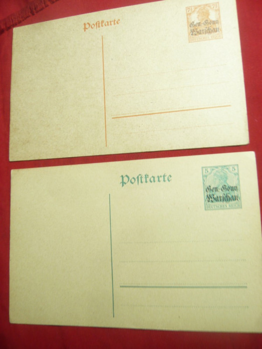2 Carti Postale de 5 si 7 1/2 pf ,supratipar Warsovia ( Polonia)