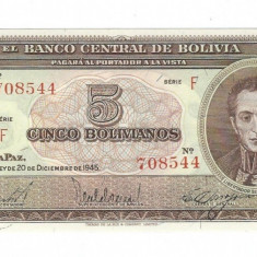 SV * Bolivia 5 BOLIVIANOS 1945 UNC