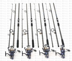 Set Crap 4 Lansete Fino Carp 3,9m cu 4 Mulinete J3FR 10+1 Rulmenti Si Baitrunner foto