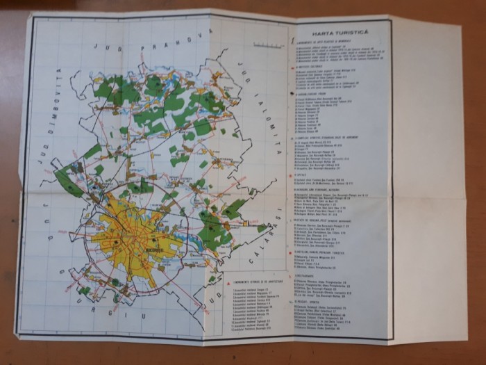 București Hartă turistică 1985, &icirc;mprejurimile și centrul