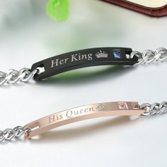 SET 2 BRATARI pentru CUPLU cupluri INDRAGOSTITI Her King His Queen inox IEFTINE