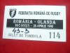 Bilet Tombola nr.114 la Meci Rugby 1998 Romania-Olanda