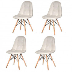 Set 4x Scaune Milano Tapitate cu Piele Ecologica in Stil Scandinav pentru Salon, Bucatarie, Sufragerie sau Terasa, Culoare Alb foto