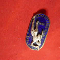 Insigna Campionatele Nationale de Atletism Bucuresti 1956 ,metal si email ,h=2,6