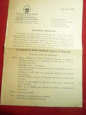 Program Congres Esperanto 1964 cu Antet Congres foto