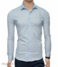 Camasa Slim Fit bleu casual-eleganta - Camasa bleu barbati ZR64 foto