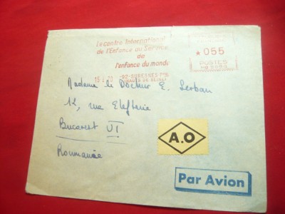 Plic Antet Centrul Internat.al Copilului ,stamp. mecanica rosie 0,55 ,vigneta AO foto
