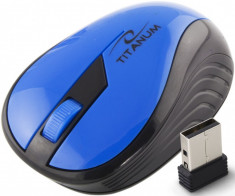 Mouse wireless Titanum cu conectare la USB 1000 DPI culoare albastru neon foto