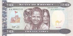 Bancnota Eritrea 20 Nafka 1997 - P4 UNC foto