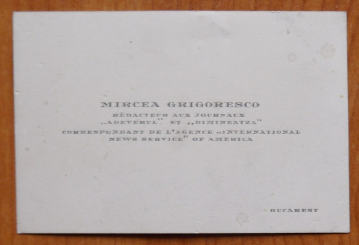 Carte de vizita a ziaristului Mircea Georgescu , din perioada interbelica