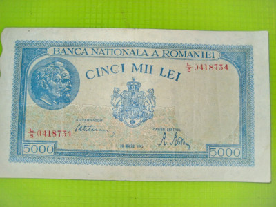 A-Bancnota Romania 5000 lei 1943. Circulate, 2 stare buna, 1 mai uzata. foto