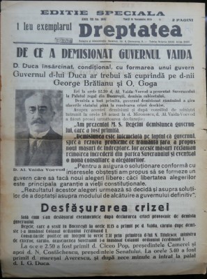Ziarul Dreptatea, 14 Nov. 1933, numar special; Demisia guvernului Vaida foto