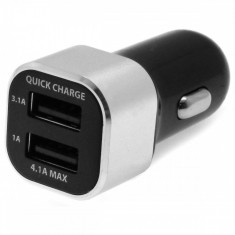 Incarcator auto Turbo Charge AKASHI 2XUSB, Black/Silver foto