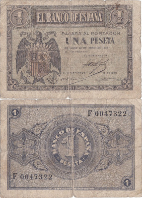 1938 (30 IV), 1 peseta (P-108a) - Spania! foto