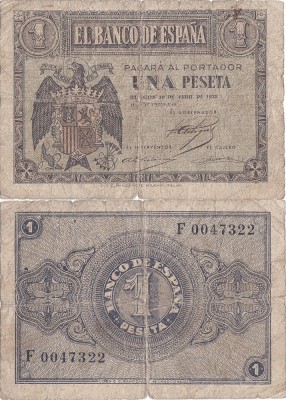 1938 (30 IV), 1 peseta (P-108a) - Spania! foto