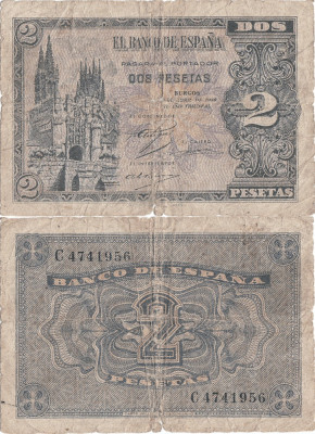 1938 (30 IV), 2 pesetas (P-109a) - Spania! foto